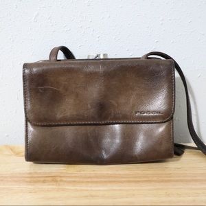 FOSSIL Brown Leather Crossbody Purse w/ Lots of Pockets